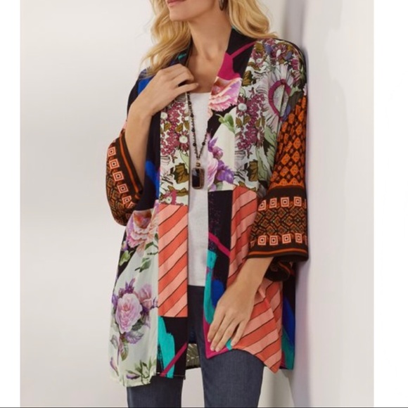Soft Surroundings Sweaters - Soft Surroundings Empress mixed print boho kimono cardigan duster Sz S/M